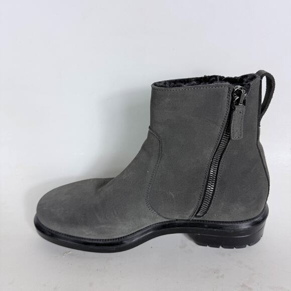 Aquatalia Combat Ankle Boots men\'s 9 Gray Suede Block Heel Almond Toe Side Zip
